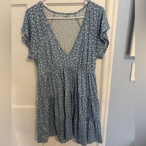 Cornflower blue Urban Outfitters V-neck floral babydoll dress in large